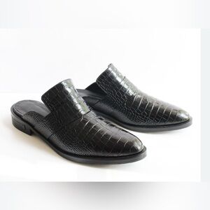FRIDA SALVADOR Embossed Croc Keen Mules Black Slip-On Loafers Size 7.5